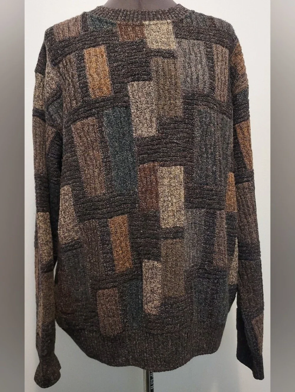 Mondo di Marco Men's Patchwork Knit Crewneck Sweater in Brown Multi